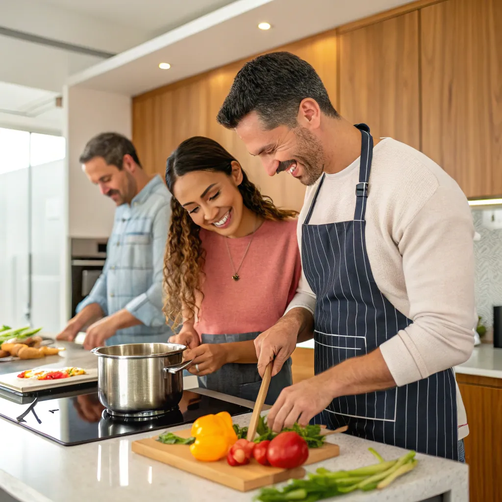 A couple enjoying a cooking class